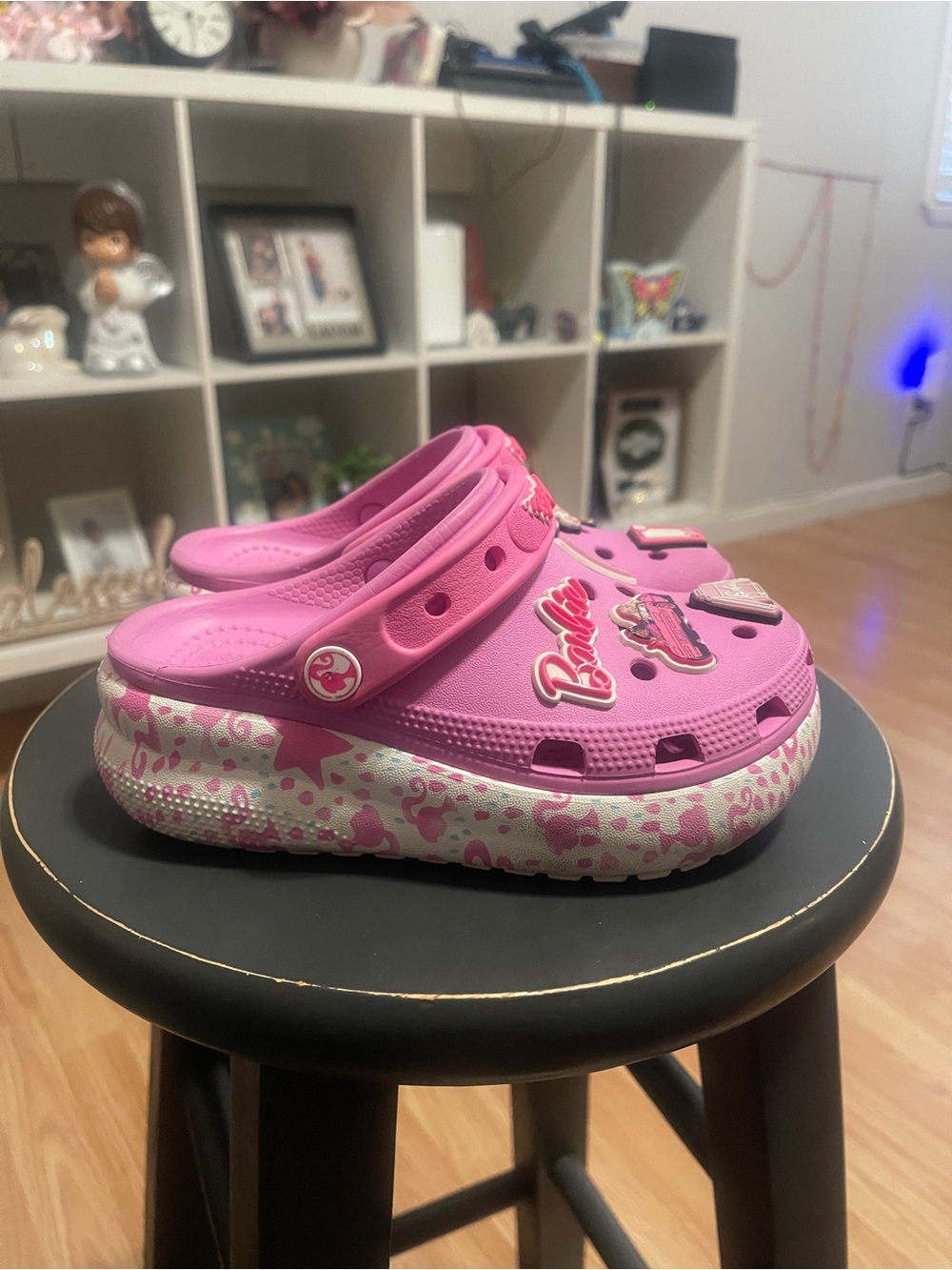 CROCS Kids Pink Platform Clog Sandals with Fun Charms